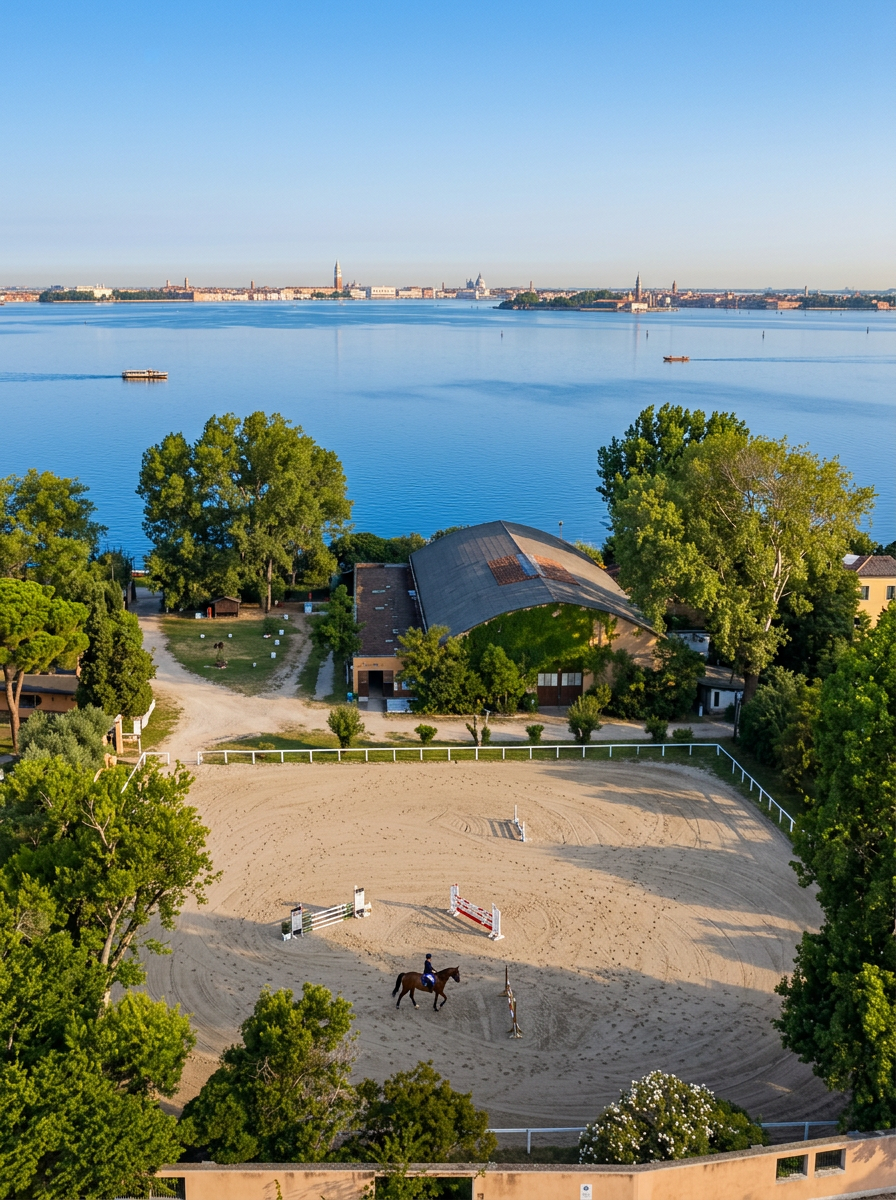Campo gara del Circolo Ippico Venezia Lido con vista sulla laguna